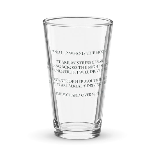 Selene and Hesperus quote from Artair and Gwynedd on shaker pint glass