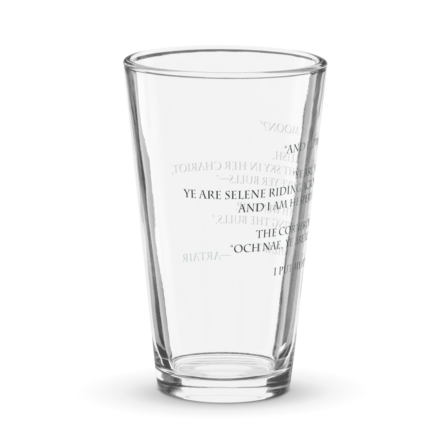 Selene and Hesperus quote from Artair and Gwynedd on shaker pint glass