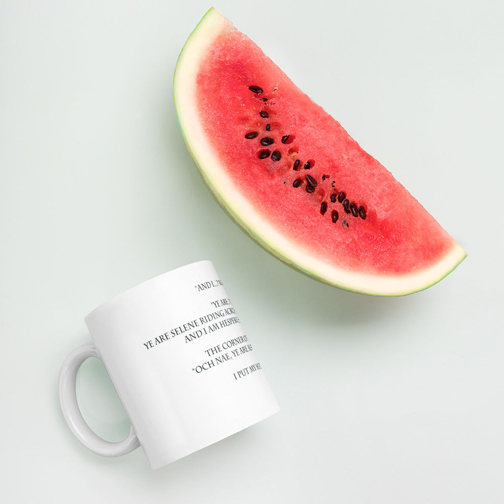 Selene and Hesperus quote from Artair and Gwynedd on white glossy mug