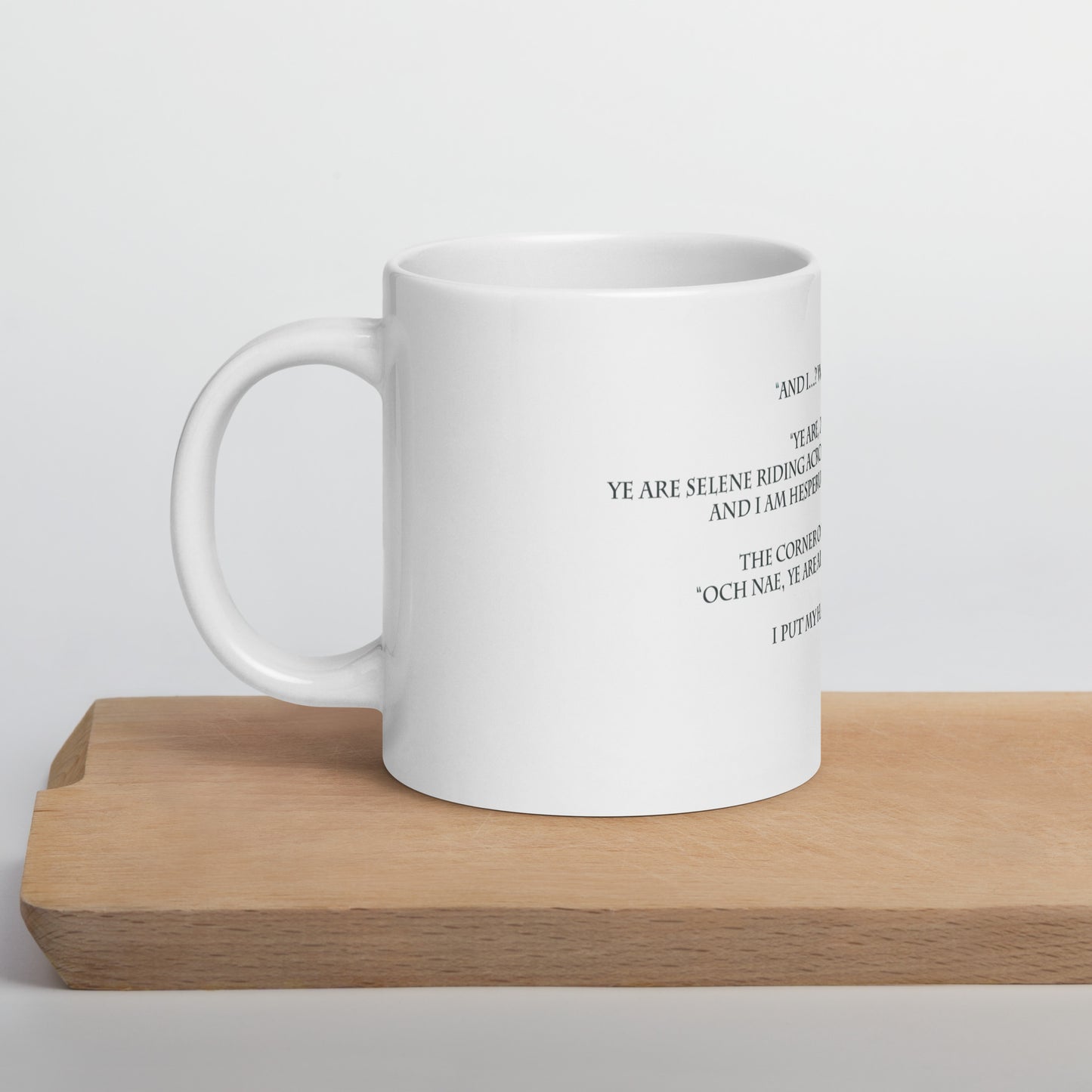 Selene and Hesperus quote from Artair and Gwynedd on white glossy mug